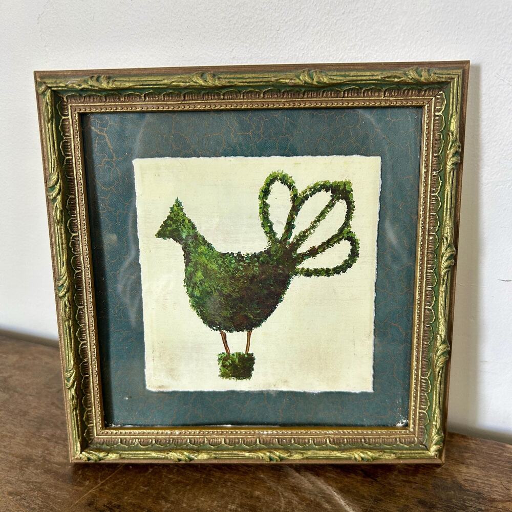 Vintage Topiary Hen Print in Ornate Gold Frame | Cottagecore Prairiecore Style